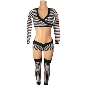 Eurotard 4-Piece Outfit Set Medium M Black Pink Y2K Kawaii Whimsygoth Crop Top